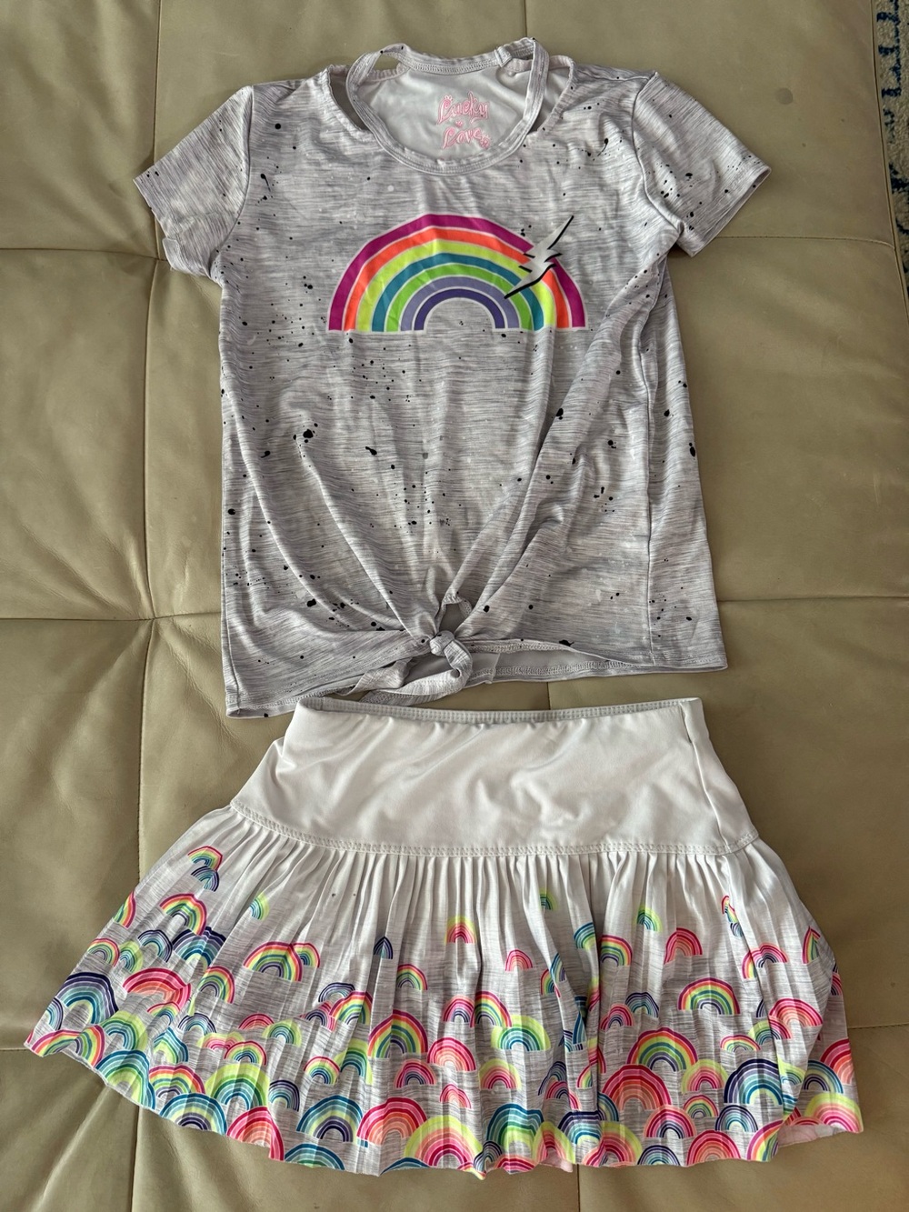 Lucky in Love White Rainbow Tee and Skirt Set